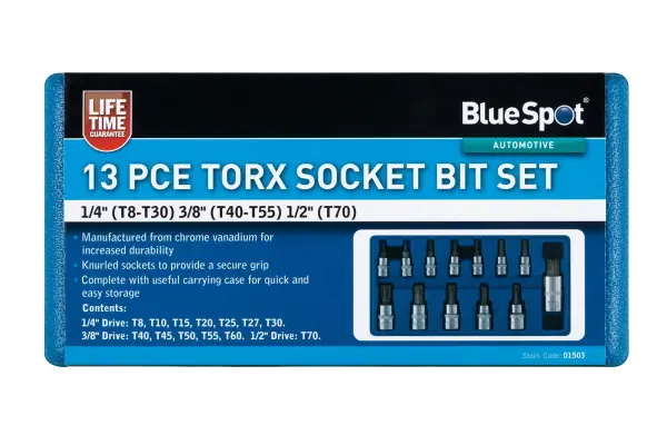 Blue Spot Tools Set di 13 Punte a Bussola Torx (T8-T70)