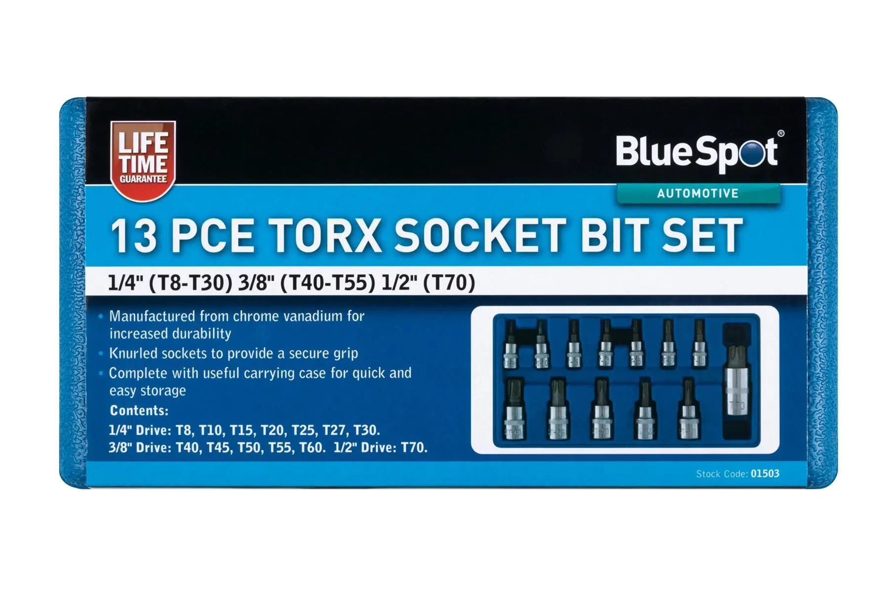 Blue Spot Tools 13-Piece Torx Socket Bit Set (T8-T70)