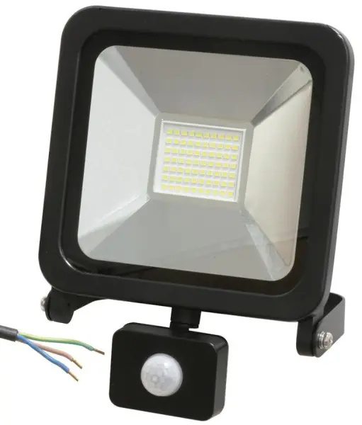 PRO ELEC PIR 내장 50W LED 플러드라이트, 4000lm, IP44, 블랙