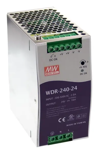 MEAN WELL WDR-240-24 DIN Rail Power Supply, 24V 10A 240W