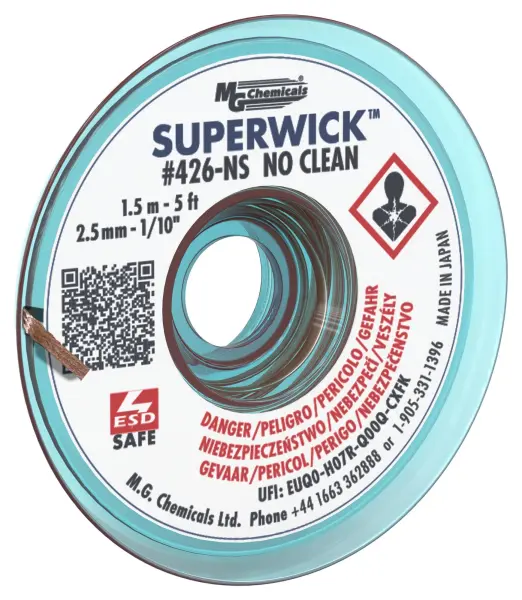 MG Chemicals Super Wick No Clean Fine Desoldering Braid - 2.5mm x 1.5m