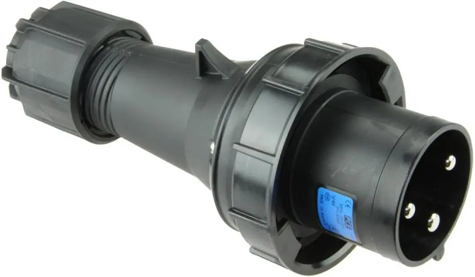 PCE Enchufe CEE 63A, 230V, 2P+E, Negro, IP67, Montaje en Cable