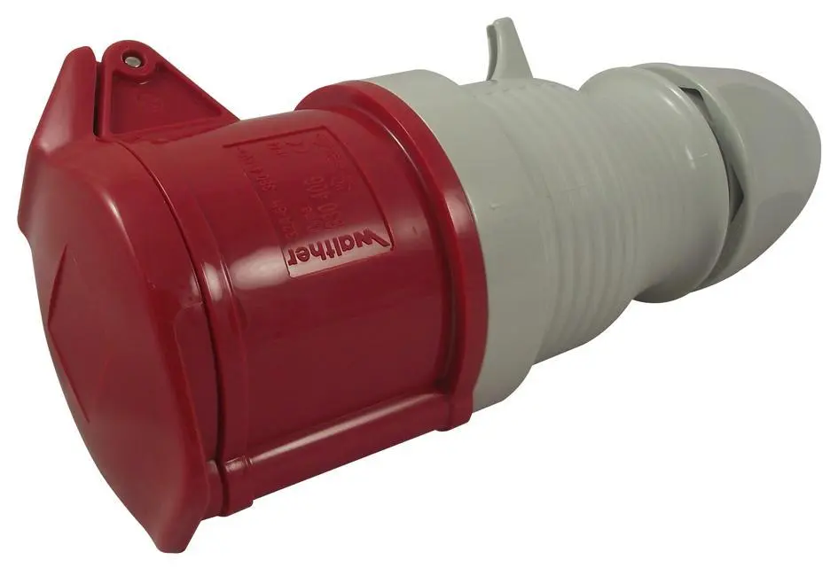Prise CEE montage câble Walther 32A 415V, 3P+E, Rouge, IP44