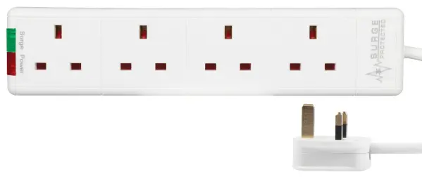 PRO-ELEC 4 Gang Surge Protected Extension Lead - White 5m