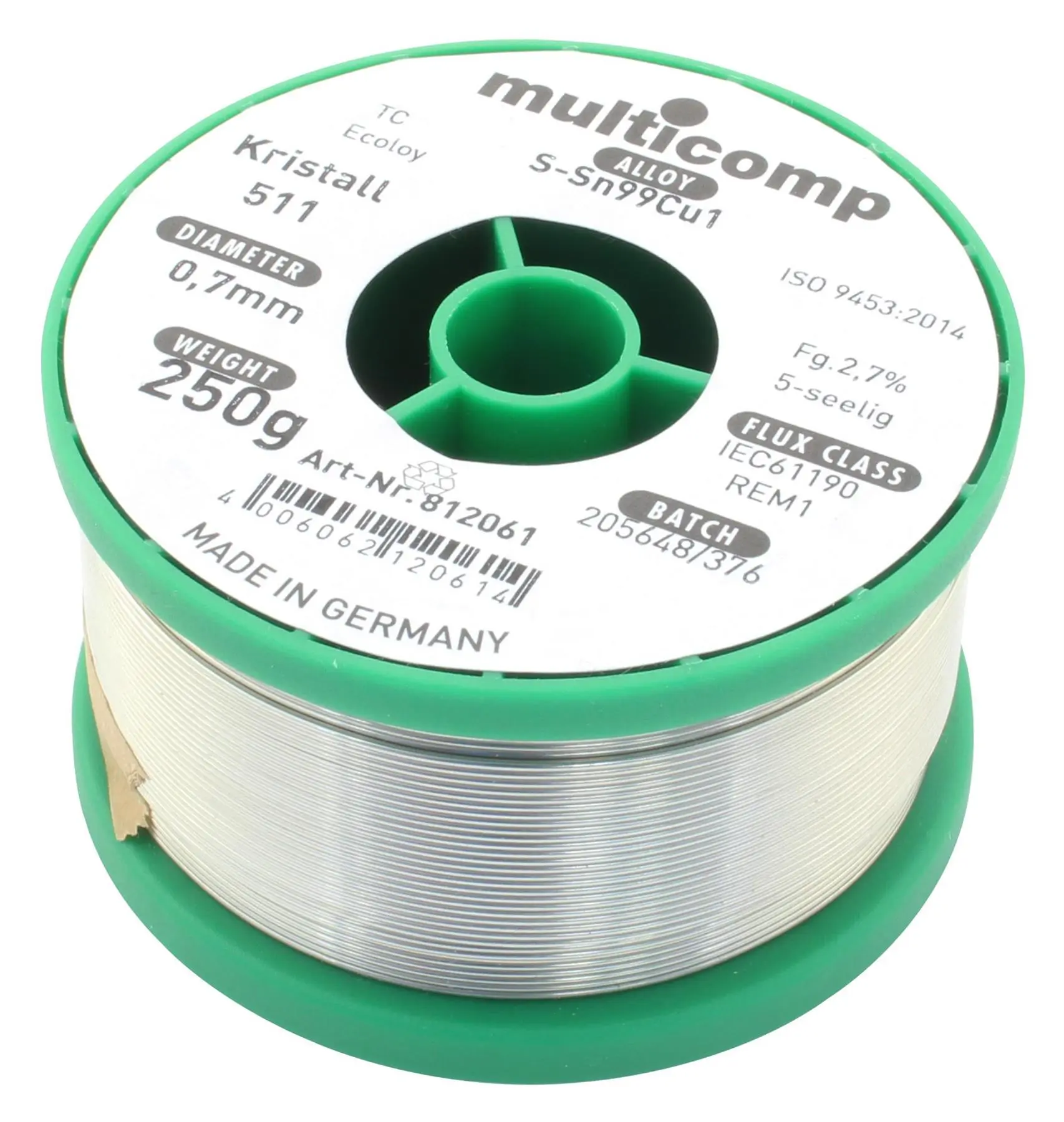 Fio de Soldar sem Chumbo MULTICOMP 0,7mm 250g (Tipo 511)