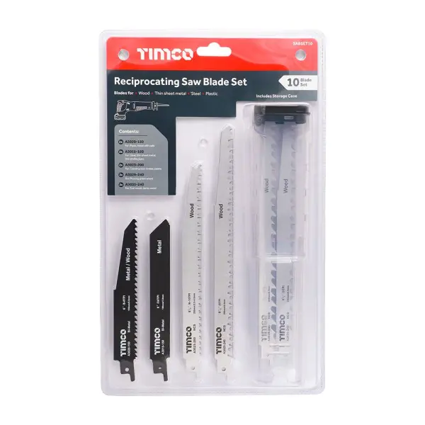 Timco 往復鋸片混合套裝 - 木及金屬切割 - 高碳鋼及雙金屬 (混合尺寸 - 10件)