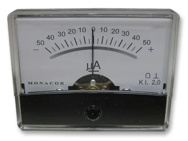 HiLo DC Current Panel Meter, 0 to ±50µA, Analogue