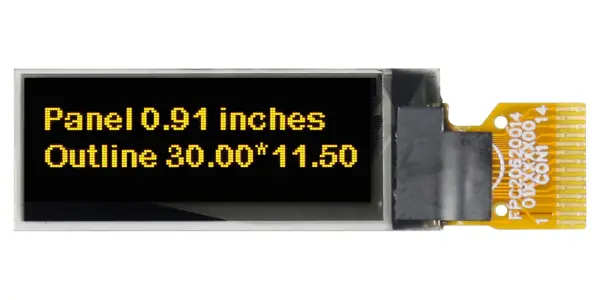 MIDAS DISPLAYS OLED Graphic Display, 128x32, Yellow on Black, 0.91 Inch, 3V